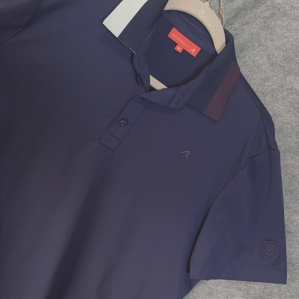 Redvanly Polo‎ Shirt Mens Sz M Blue Performance Stretch Golf LOGO